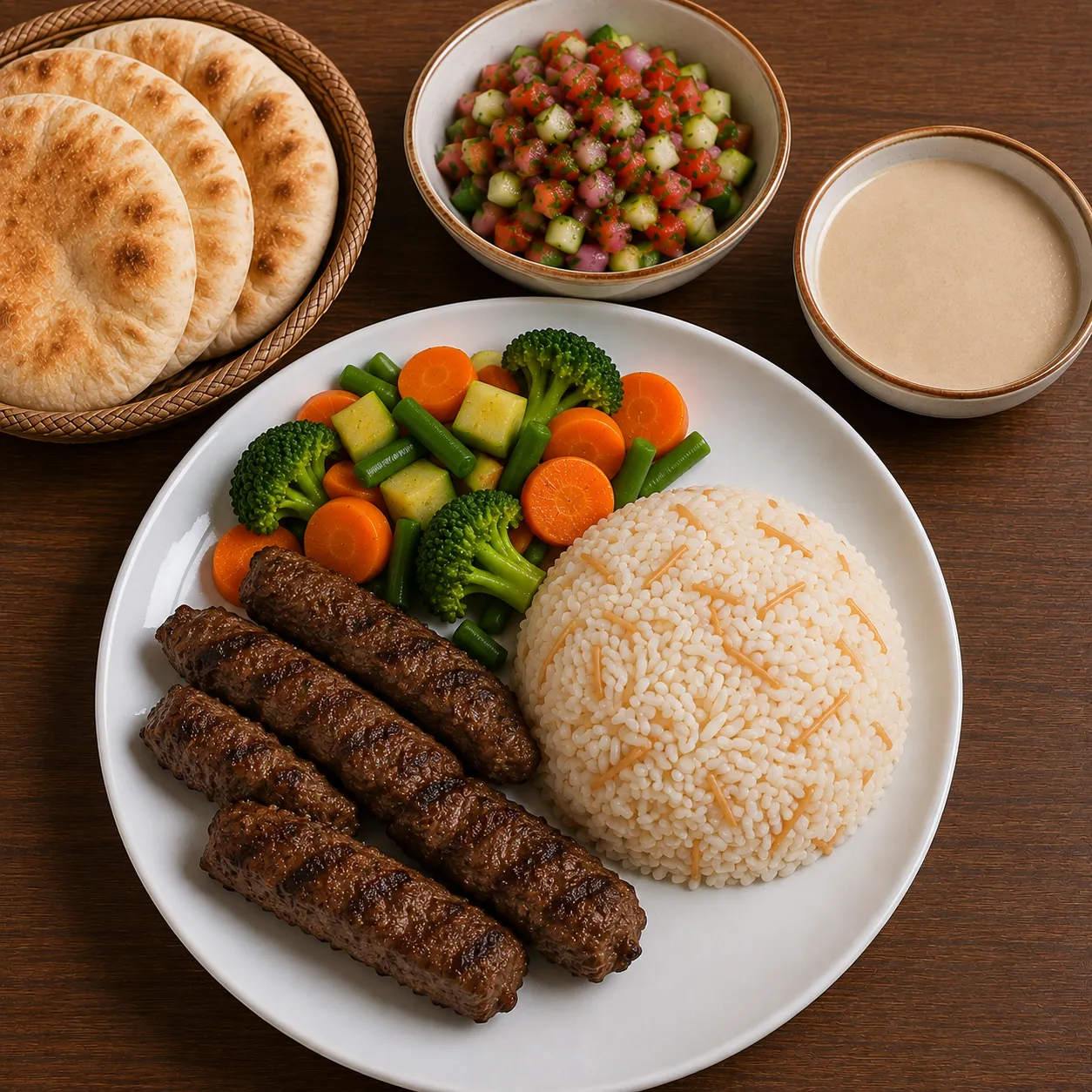 ربع طرب + أرز + خضار + سلطة + طحينة + عيش 