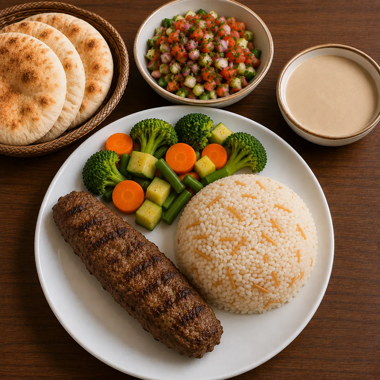 ربع نيفا + أرز + خضار + سلطة + طحينة + عيش 