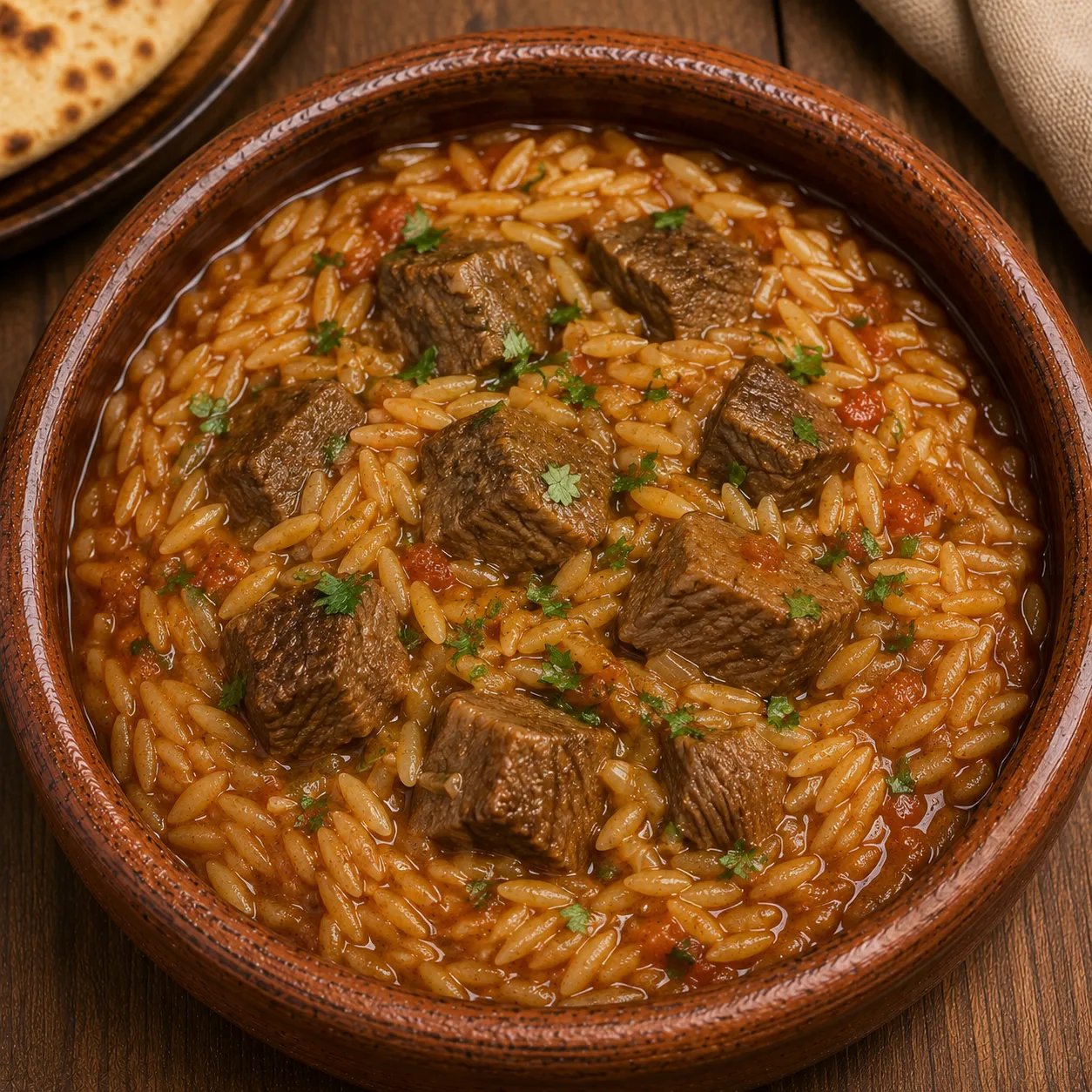 طاجن لسان عصفور باللحمة
