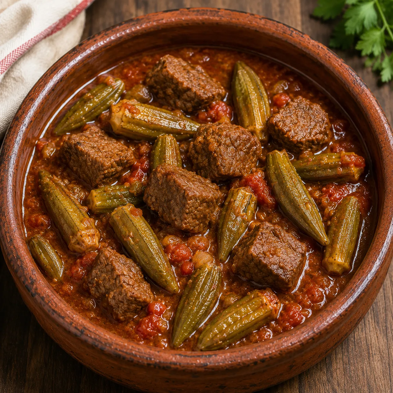 طاجن بامية باللحمة