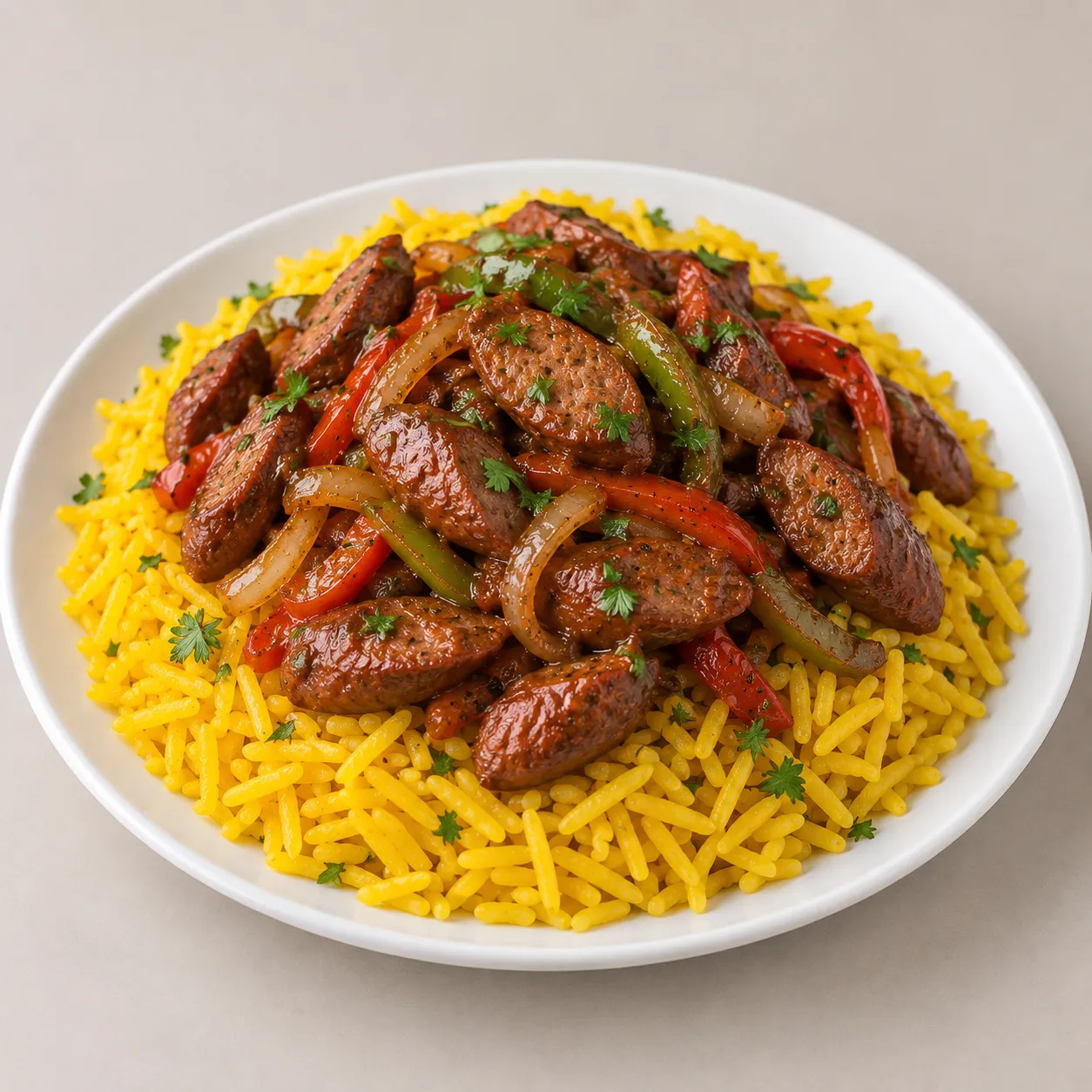 طبق رز بالسجق الاسكندرانى او مشوي