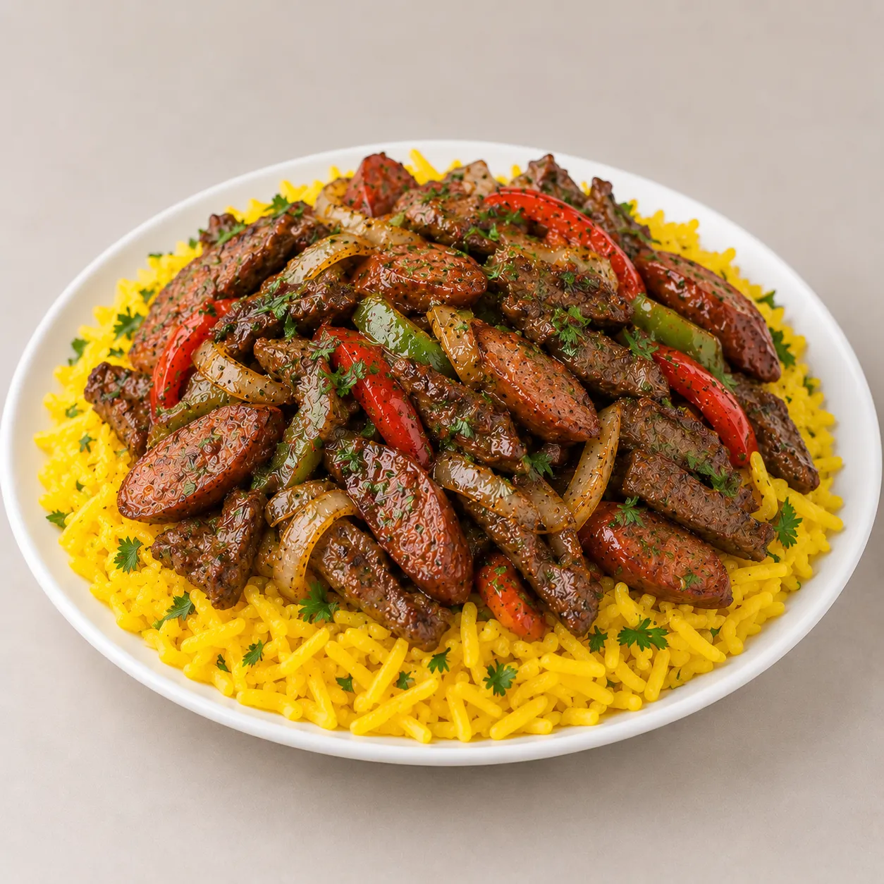 طبق رز بالكبدة والسجق ميكس